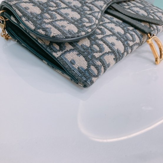 MS0449 Christian Dior迪奧 鏈帶小袋藍色Dior Oblique 緹花 Saddle Pouch With Chain Small Oblique Jacquard Blue-7