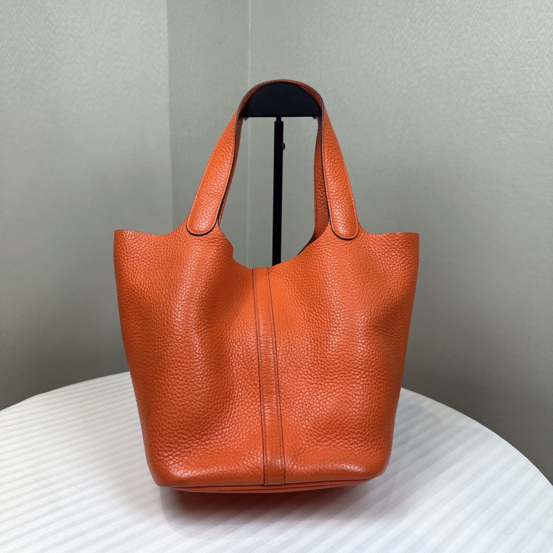 愛馬仕/Hermes Picotin Lock 18 橘色菜籃子手提水桶包 23x18x23cm-1