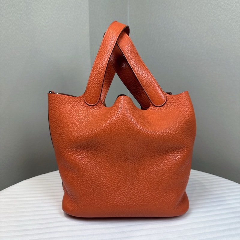 愛馬仕/Hermes Picotin Lock 18 橘色菜籃子手提水桶包 23x18x23cm-3