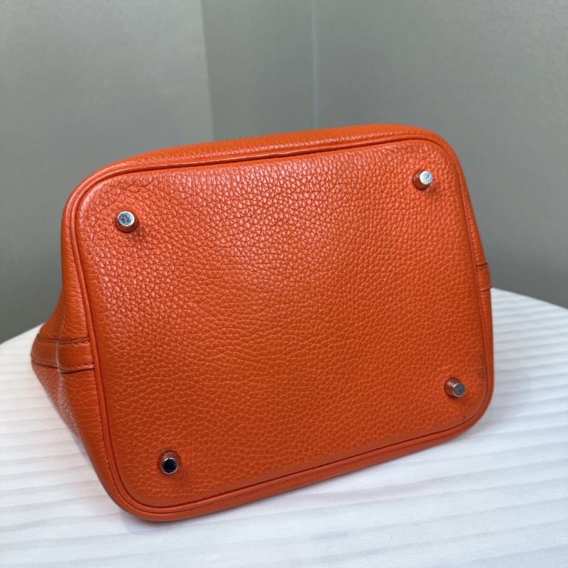 愛馬仕/Hermes Picotin Lock 18 橘色菜籃子手提水桶包 23x18x23cm-4