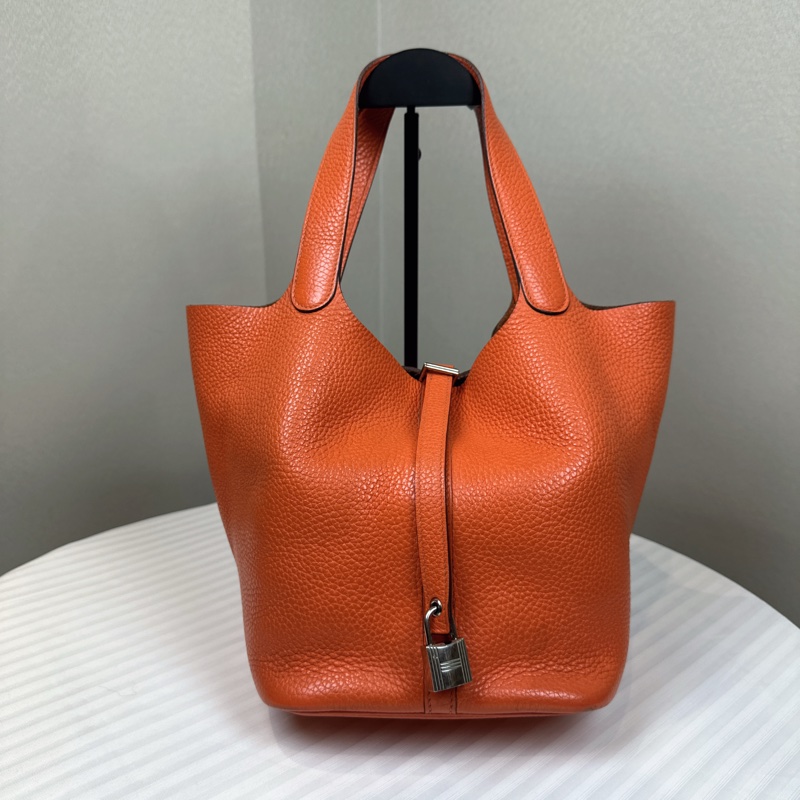 愛馬仕/Hermes Picotin Lock 18 橘色菜籃子手提水桶包 23x18x23cm-9