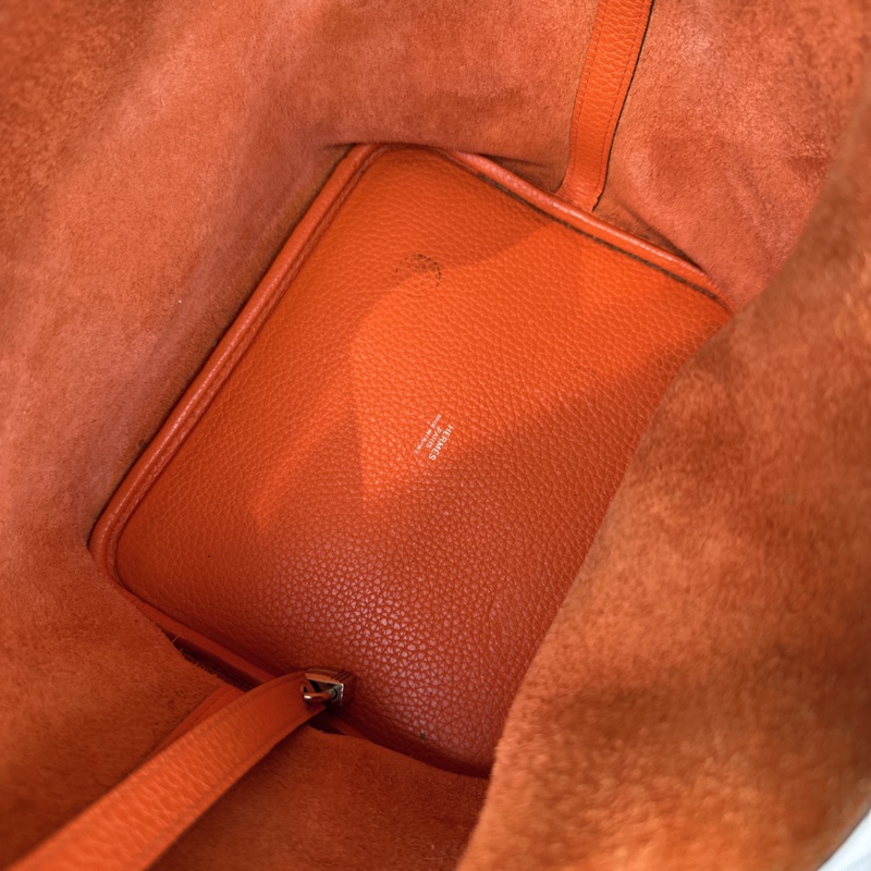 愛馬仕/Hermes Picotin Lock 18 橘色菜籃子手提水桶包 23x18x23cm-12