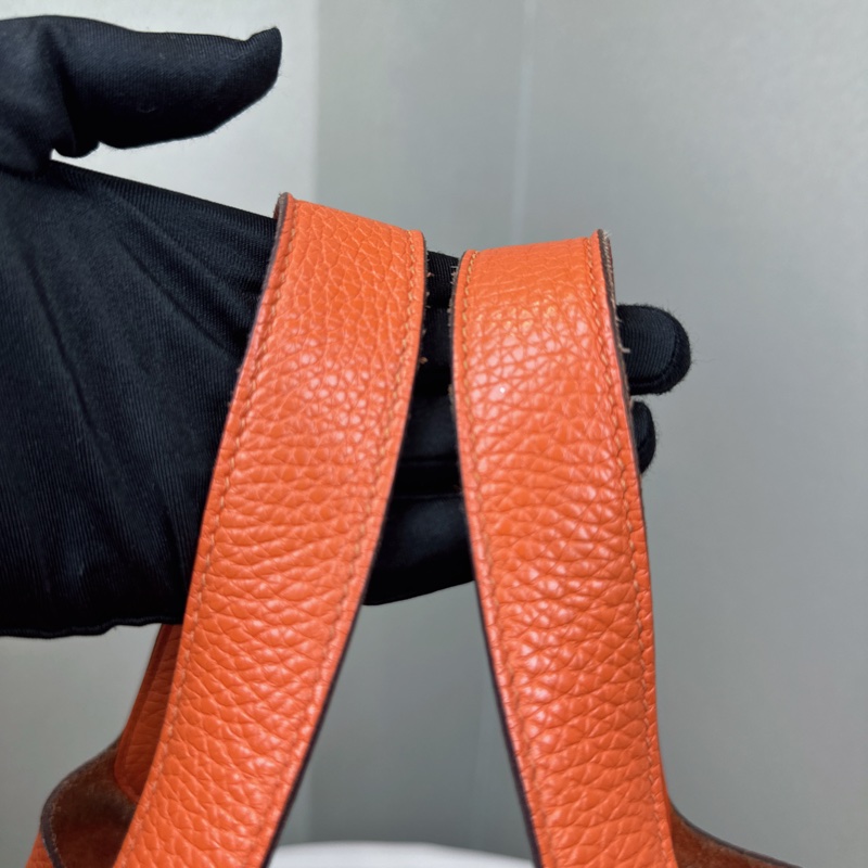 愛馬仕/Hermes Picotin Lock 18 橘色菜籃子手提水桶包 23x18x23cm-14