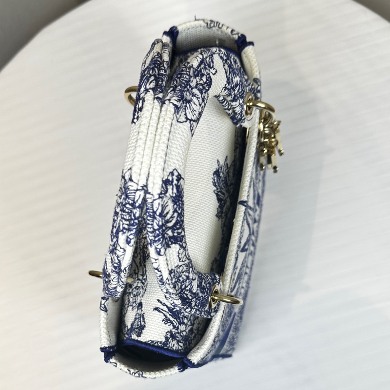 迪奧/Dior Lady D-Lite 藍白帆布刺繡戴妃手提斜背包 24x12x20cm-4