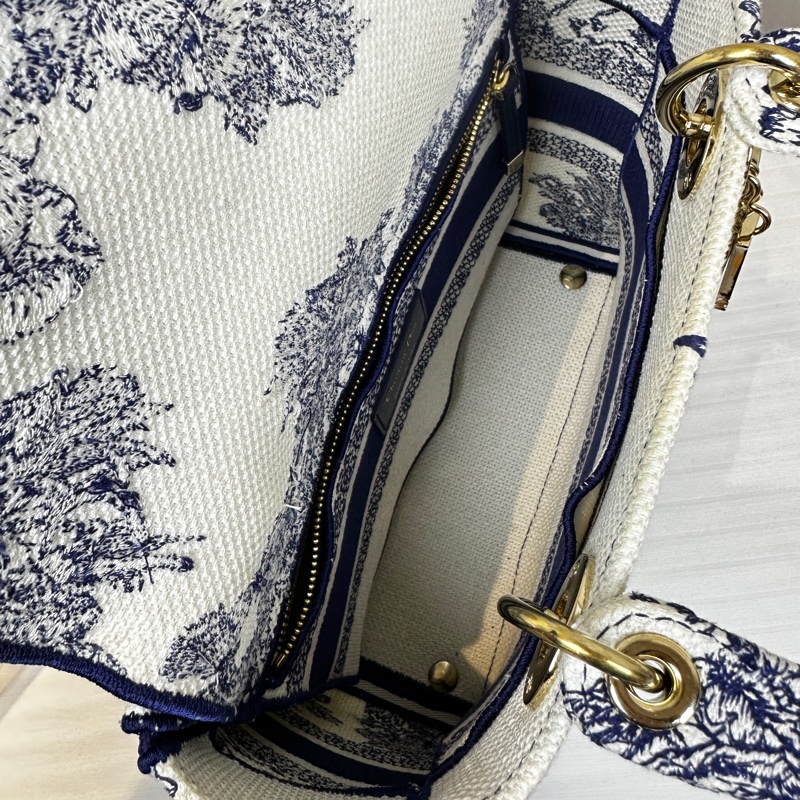 迪奧/Dior Lady D-Lite 藍白帆布刺繡戴妃手提斜背包 24x12x20cm-12