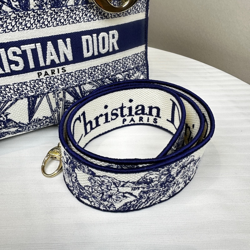 迪奧/Dior Lady D-Lite 藍白帆布刺繡戴妃手提斜背包 24x12x20cm-14