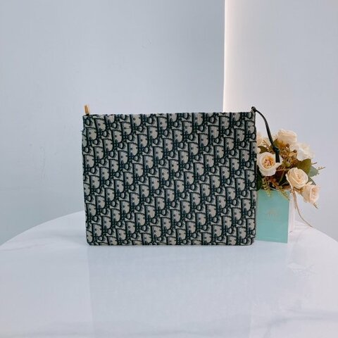 MS0453 Dior 迪奧 藍色老花手拿包 Pouch 29cm With Zipper Oblique Jacquard Blue