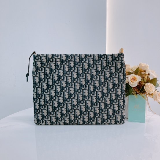 MS0453 Dior 迪奧 藍色老花手拿包 Pouch 29cm With Zipper Oblique Jacquard Blue-2
