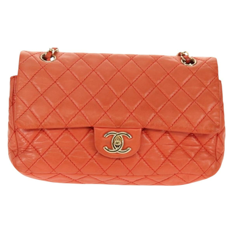 【日本直送】香奈兒 (CHANEL) 絎縫鏈條單肩包 羊皮 橙色 金色 CC 標誌 Auth 130487A-1