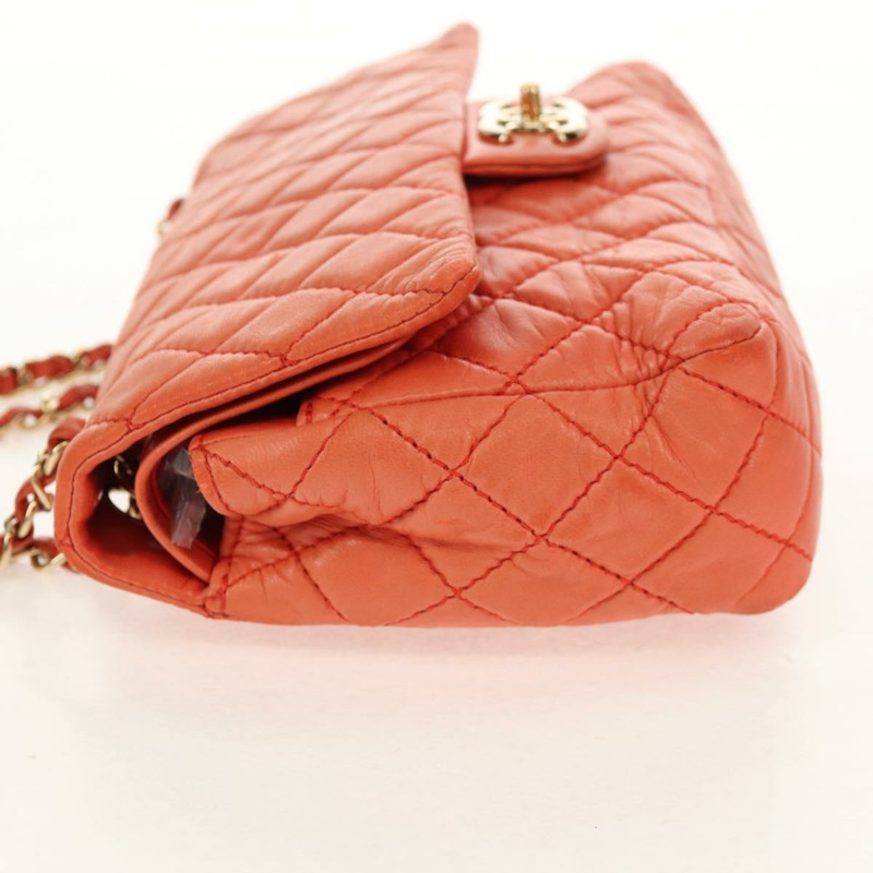 【日本直送】香奈兒 (CHANEL) 絎縫鏈條單肩包 羊皮 橙色 金色 CC 標誌 Auth 130487A-3