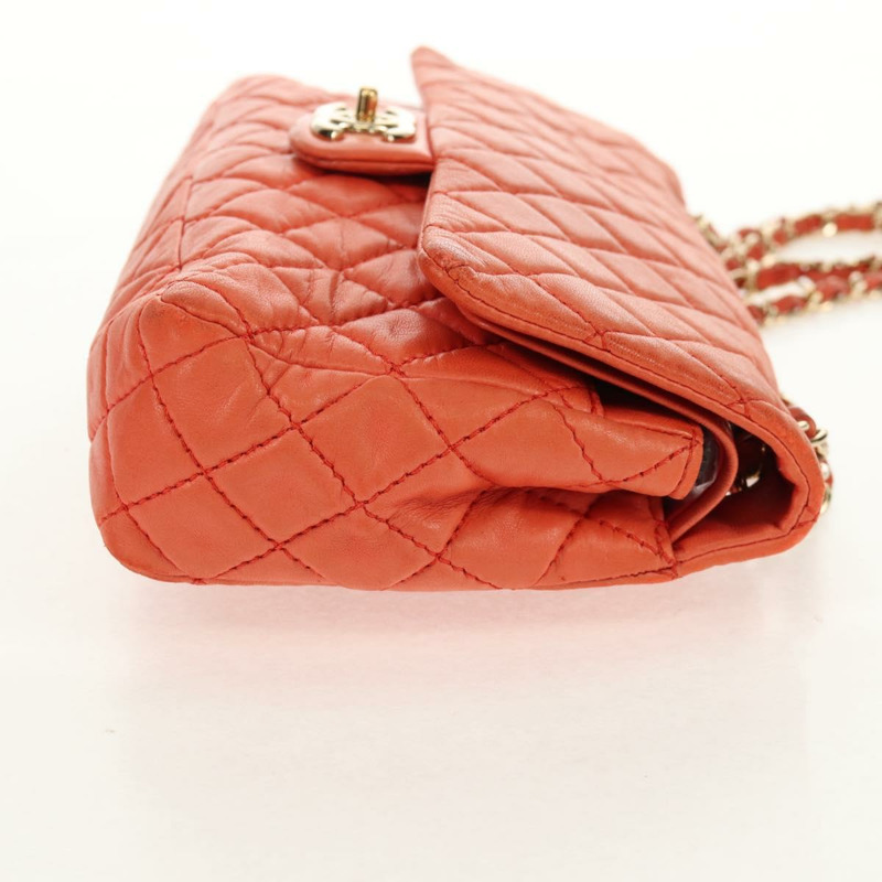 【日本直送】香奈兒 (CHANEL) 絎縫鏈條單肩包 羊皮 橙色 金色 CC 標誌 Auth 130487A-4