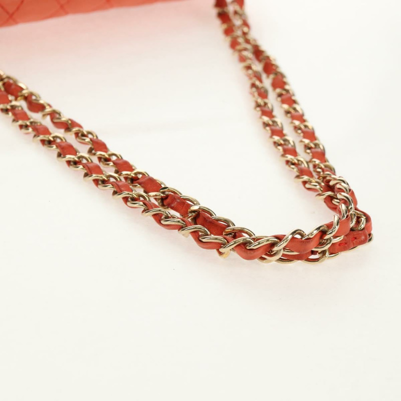 【日本直送】香奈兒 (CHANEL) 絎縫鏈條單肩包 羊皮 橙色 金色 CC 標誌 Auth 130487A-6