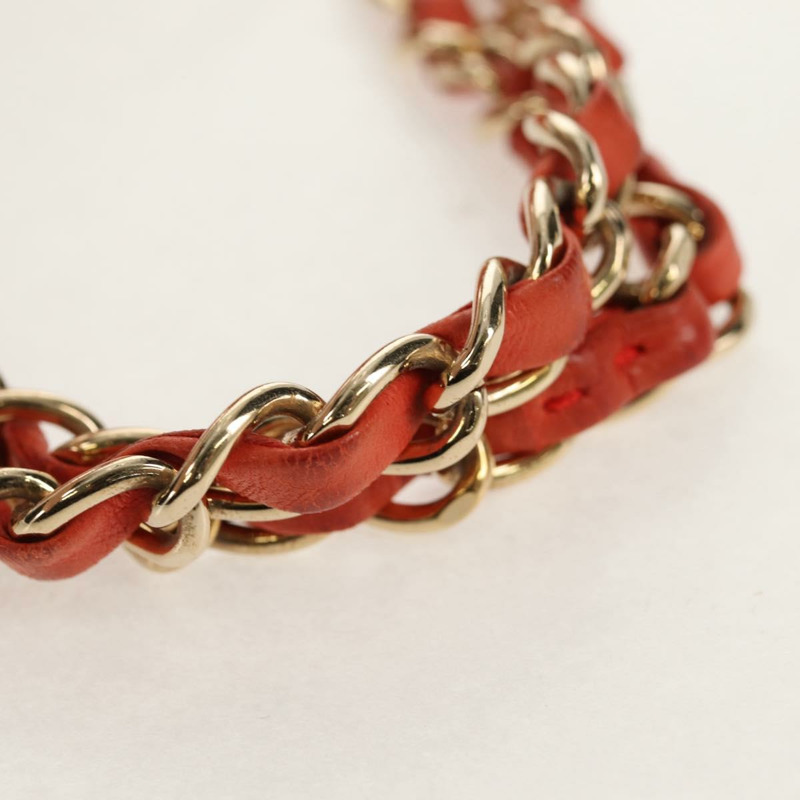 【日本直送】香奈兒 (CHANEL) 絎縫鏈條單肩包 羊皮 橙色 金色 CC 標誌 Auth 130487A-7