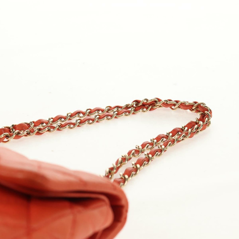 【日本直送】香奈兒 (CHANEL) 絎縫鏈條單肩包 羊皮 橙色 金色 CC 標誌 Auth 130487A-8