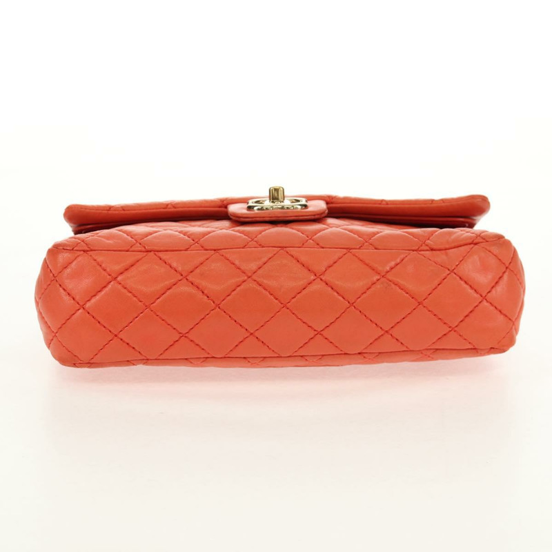 【日本直送】香奈兒 (CHANEL) 絎縫鏈條單肩包 羊皮 橙色 金色 CC 標誌 Auth 130487A-9