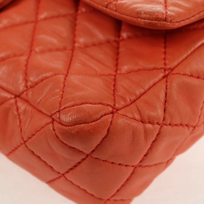 【日本直送】香奈兒 (CHANEL) 絎縫鏈條單肩包 羊皮 橙色 金色 CC 標誌 Auth 130487A-11