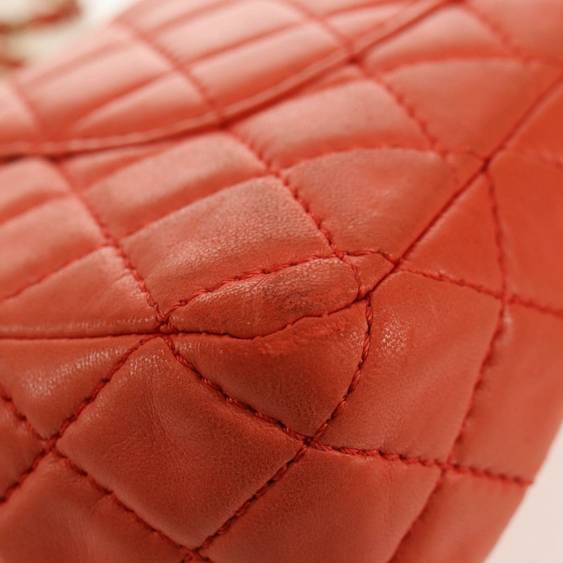 【日本直送】香奈兒 (CHANEL) 絎縫鏈條單肩包 羊皮 橙色 金色 CC 標誌 Auth 130487A-12