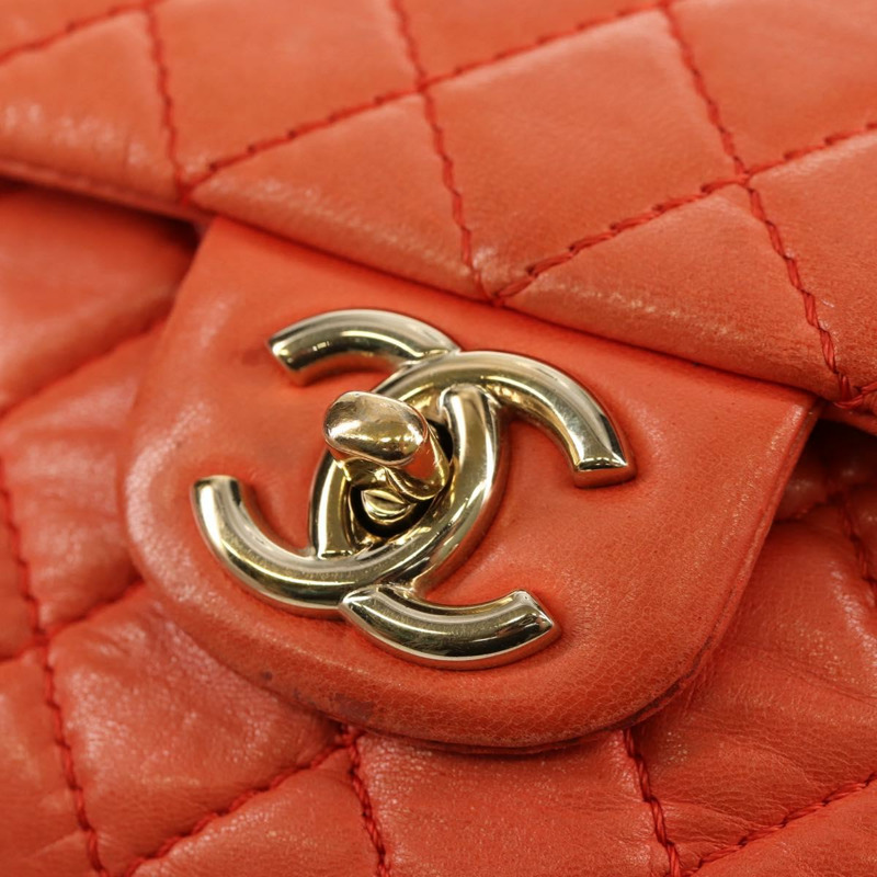 【日本直送】香奈兒 (CHANEL) 絎縫鏈條單肩包 羊皮 橙色 金色 CC 標誌 Auth 130487A-14