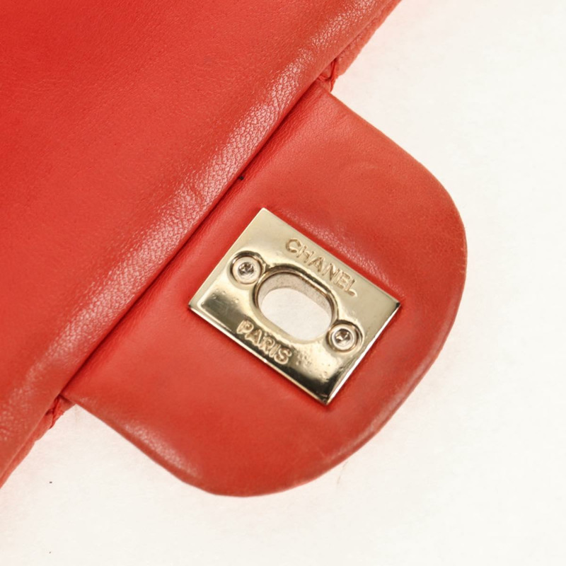 【日本直送】香奈兒 (CHANEL) 絎縫鏈條單肩包 羊皮 橙色 金色 CC 標誌 Auth 130487A-16