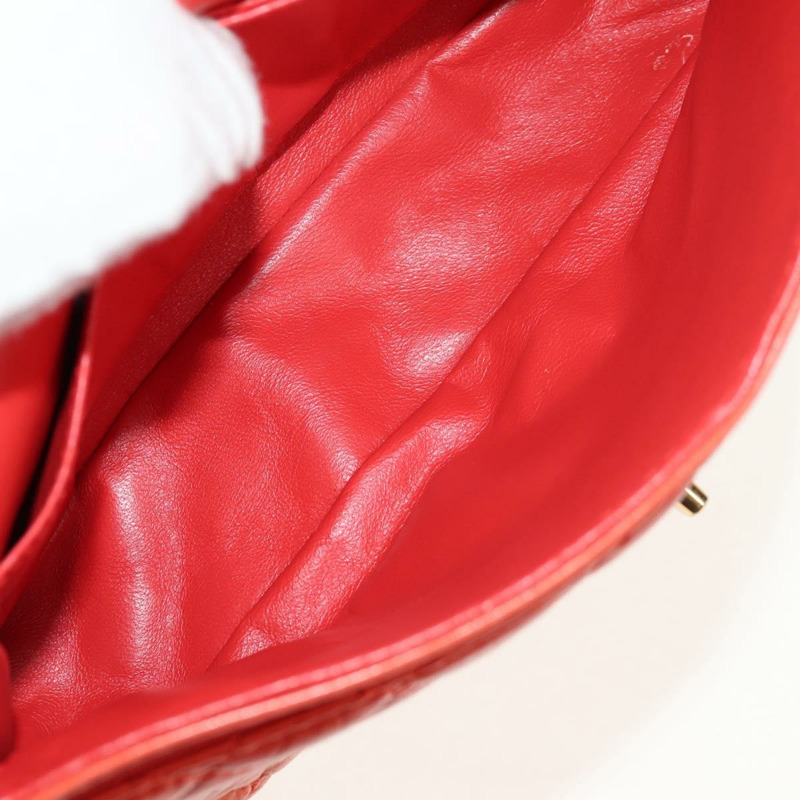 【日本直送】香奈兒 (CHANEL) 絎縫鏈條單肩包 羊皮 橙色 金色 CC 標誌 Auth 130487A-22