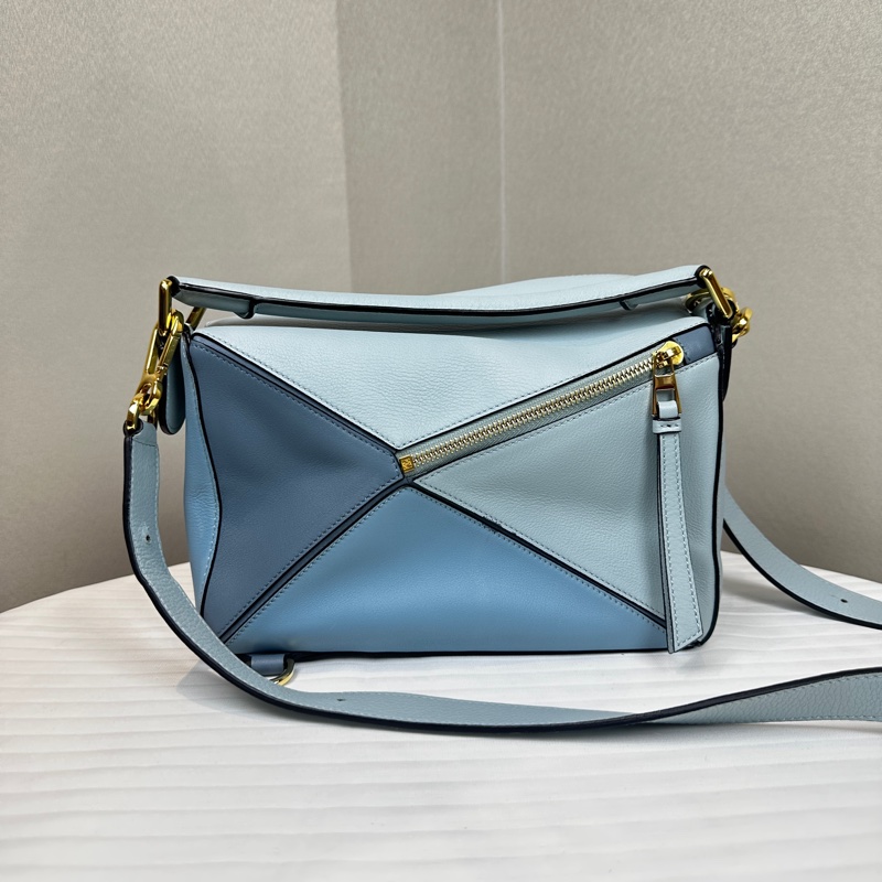 99新 羅意威/Loewe Puzzle Bag 小號藍色拼色幾何包手提斜背包 小牛皮24x16.5x10.5cm-1