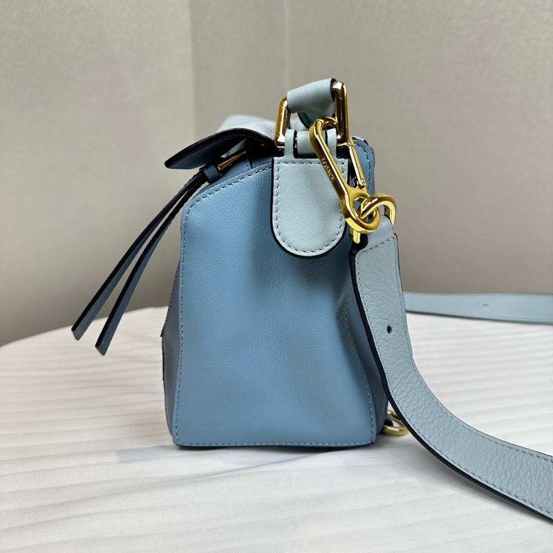 99新 羅意威/Loewe Puzzle Bag 小號藍色拼色幾何包手提斜背包 小牛皮24x16.5x10.5cm-2