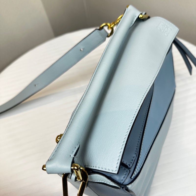 99新 羅意威/Loewe Puzzle Bag 小號藍色拼色幾何包手提斜背包 小牛皮24x16.5x10.5cm-4