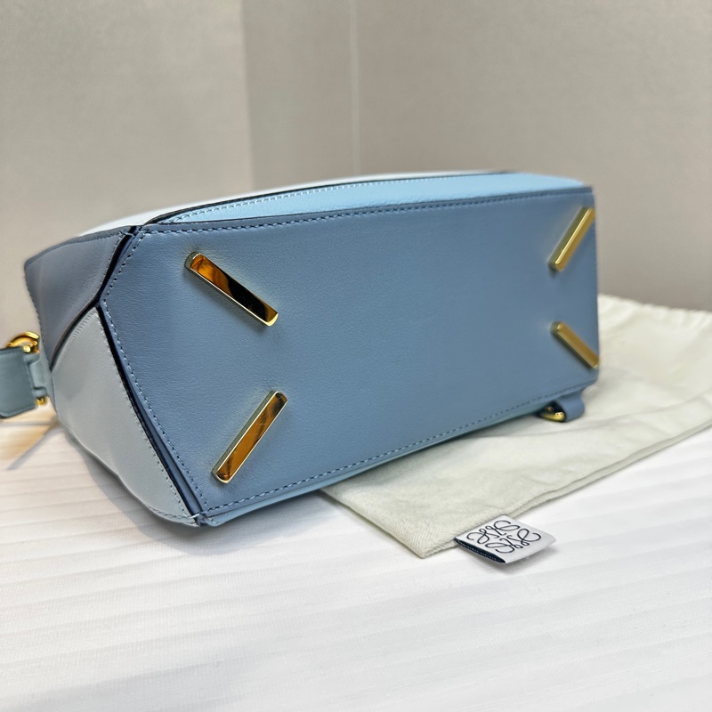 99新 羅意威/Loewe Puzzle Bag 小號藍色拼色幾何包手提斜背包 小牛皮24x16.5x10.5cm-5