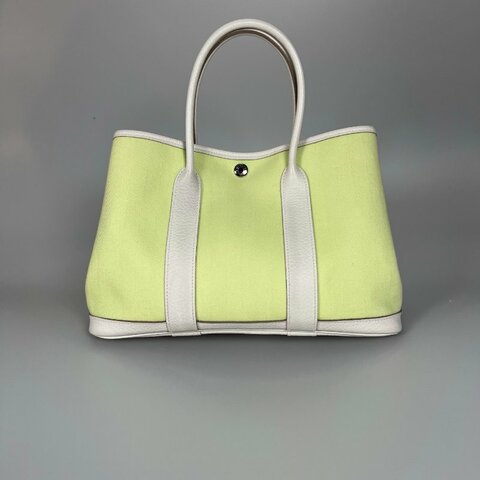 HERMES Y刻 白/綠拚色帆布GP30手提包