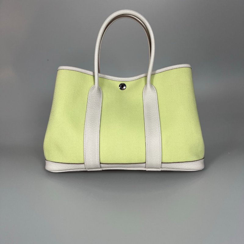 HERMES Y刻 白/綠拚色帆布GP30手提包-0