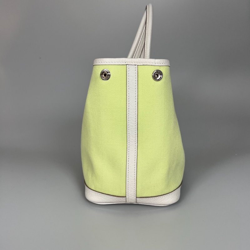 HERMES Y刻 白/綠拚色帆布GP30手提包-2