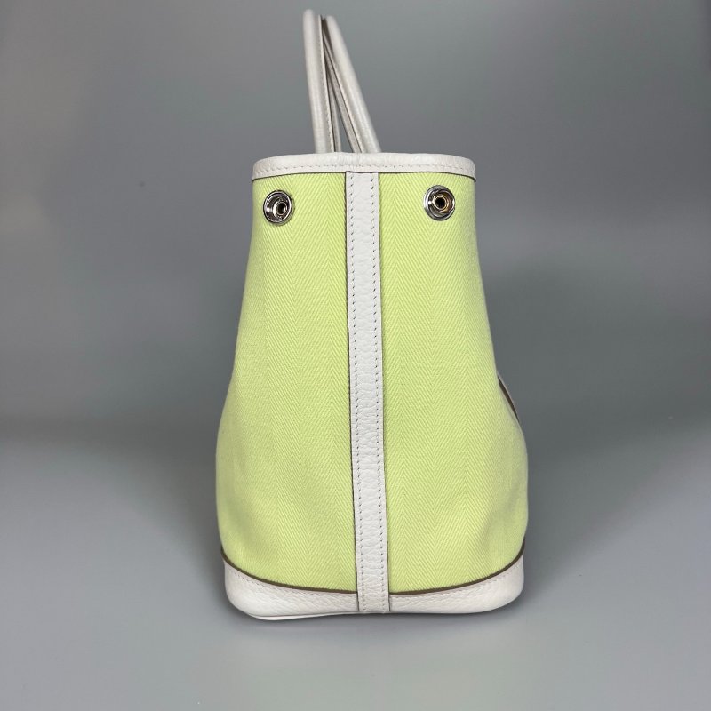 HERMES Y刻 白/綠拚色帆布GP30手提包-3
