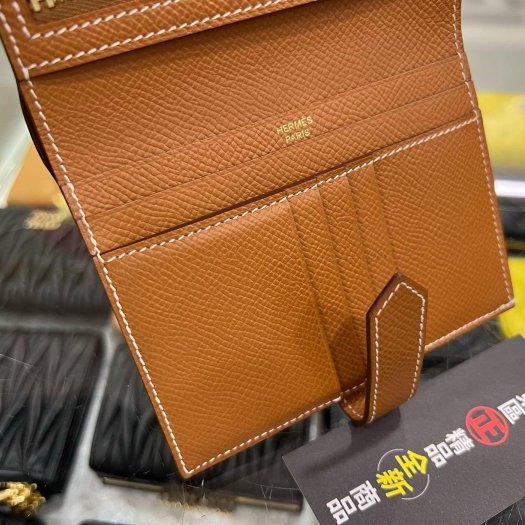 東區正精品㊣HERMES Bearn H Epsom 金棕色金釦拉鍊零錢短夾 U刻 RZ6124-2