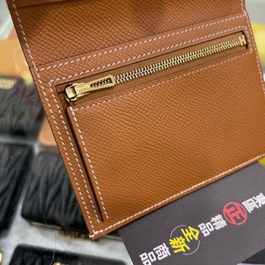 東區正精品㊣HERMES Bearn H Epsom 金棕色金釦拉鍊零錢短夾 U刻 RZ6124-5