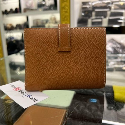東區正精品㊣HERMES Bearn H Epsom 金棕色金釦拉鍊零錢短夾 U刻 RZ6124-6