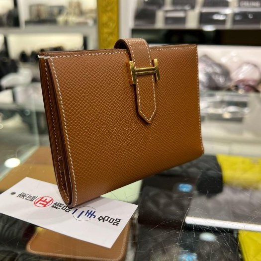 東區正精品㊣HERMES Bearn H Epsom 金棕色金釦拉鍊零錢短夾 U刻 RZ6124-8