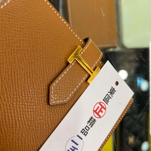 東區正精品㊣HERMES Bearn H Epsom 金棕色金釦拉鍊零錢短夾 U刻 RZ6124-9
