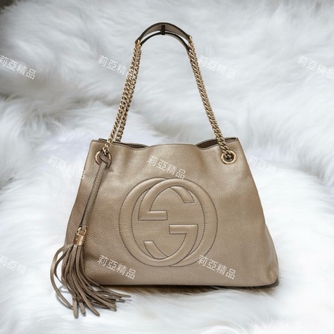 莉亞精品♡ Gucci 香檳金 soho托特包 二手美包