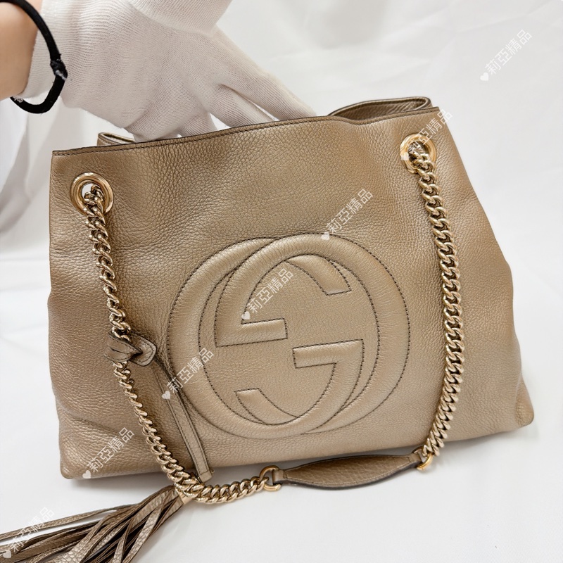 莉亞精品♡ Gucci 香檳金 soho托特包 二手美包-2