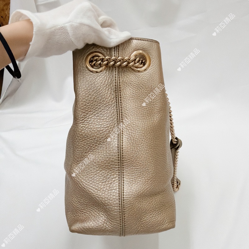 莉亞精品♡ Gucci 香檳金 soho托特包 二手美包-4