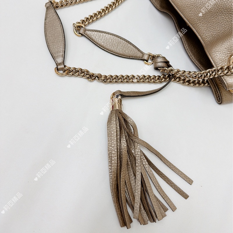 莉亞精品♡ Gucci 香檳金 soho托特包 二手美包-12