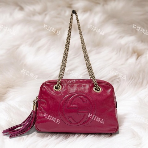 莉亞精品♡ Gucci 深桃紅 流蘇soho包 二手美包
