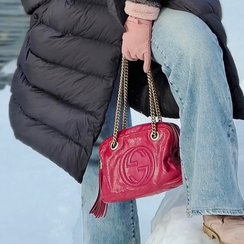莉亞精品♡ Gucci 深桃紅 流蘇soho包 二手美包-1