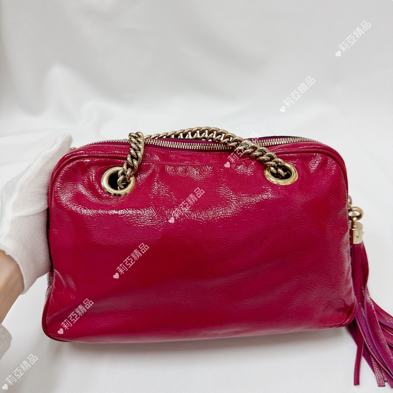 莉亞精品♡ Gucci 深桃紅 流蘇soho包 二手美包-3