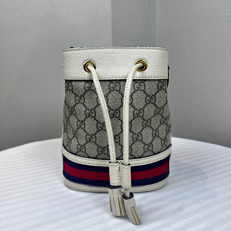 古馳/Gucci Ophidia GG Mini Bucket 金扣塗層帆布米色斜背袋水桶包16x11x19cm-0