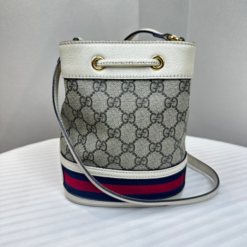 古馳/Gucci Ophidia GG Mini Bucket 金扣塗層帆布米色斜背袋水桶包16x11x19cm-1