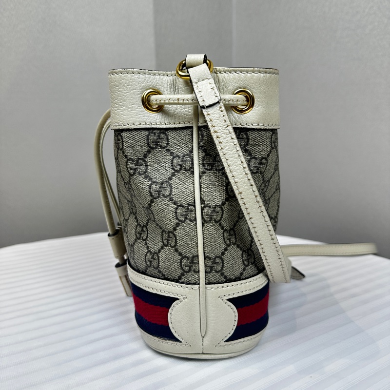古馳/Gucci Ophidia GG Mini Bucket 金扣塗層帆布米色斜背袋水桶包16x11x19cm-2
