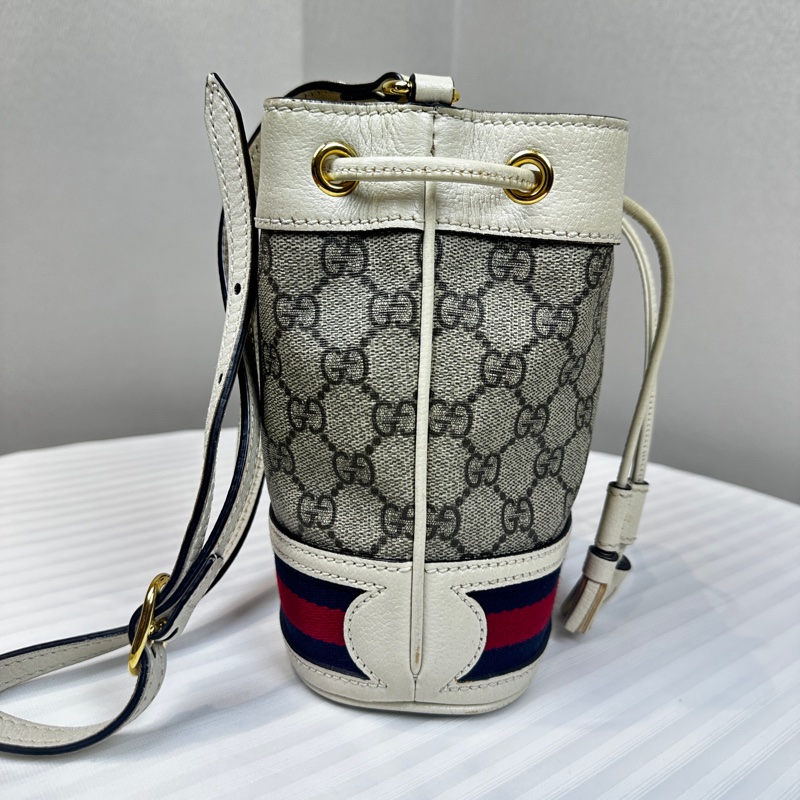 古馳/Gucci Ophidia GG Mini Bucket 金扣塗層帆布米色斜背袋水桶包16x11x19cm-3