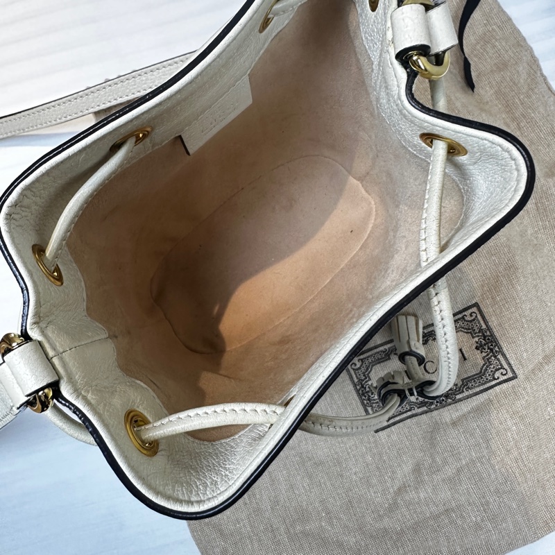 古馳/Gucci Ophidia GG Mini Bucket 金扣塗層帆布米色斜背袋水桶包16x11x19cm-5