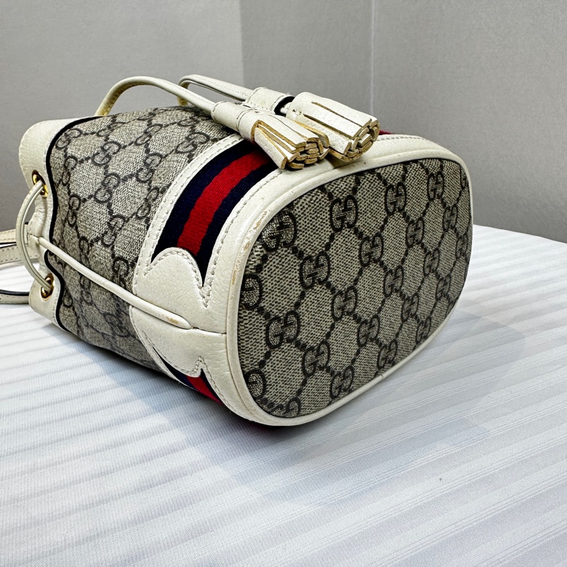 古馳/Gucci Ophidia GG Mini Bucket 金扣塗層帆布米色斜背袋水桶包16x11x19cm-11